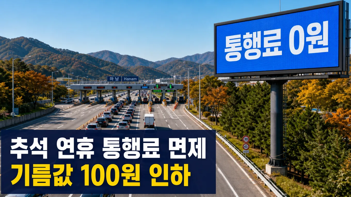 추석 연휴 고속도로 통행료 면제, 기름값 100원 인하까지 한눈에 정리의 핵심 내용을 보여주는 가로형 대표 이미지