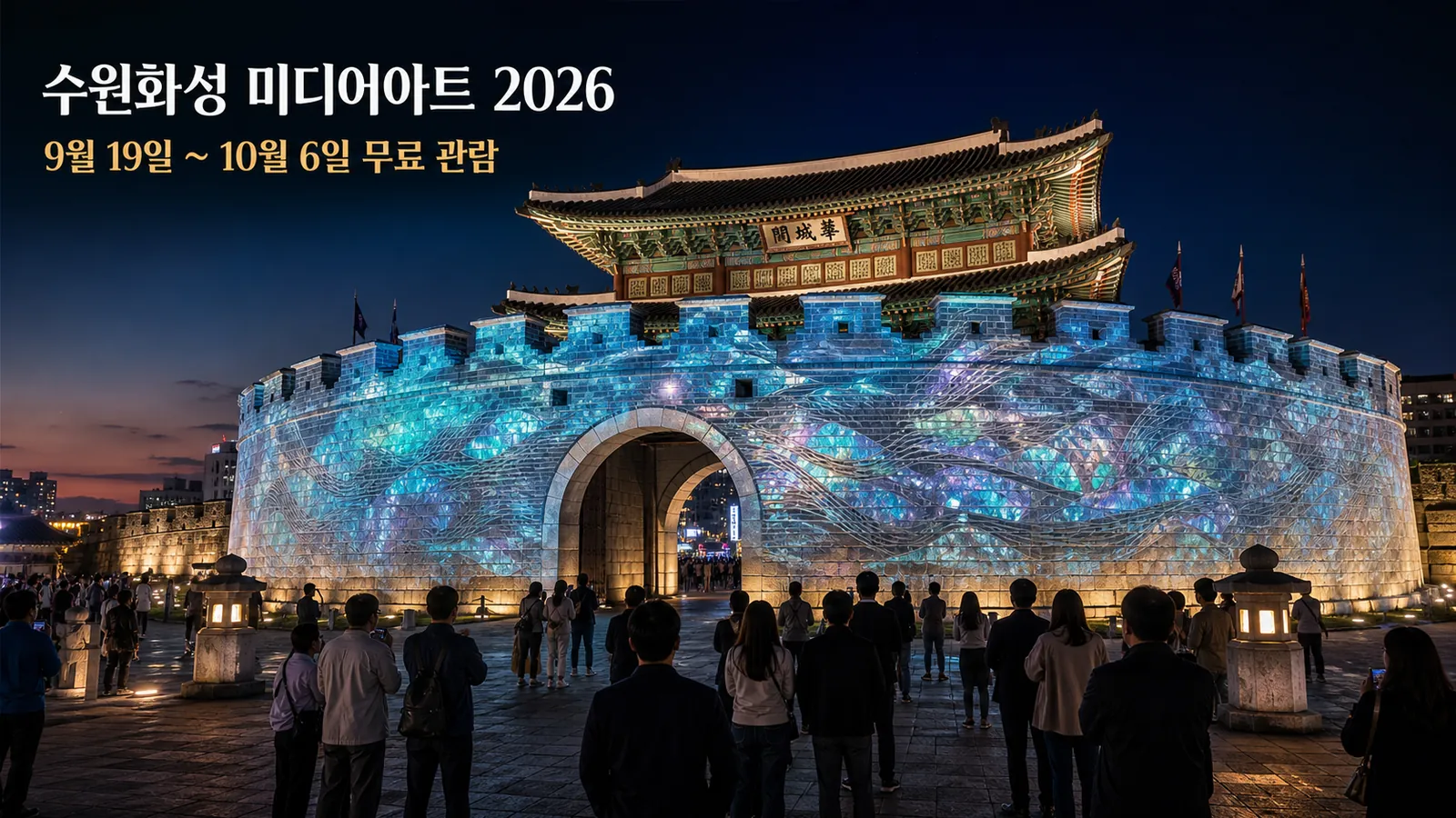 수원화성 미디어아트 2026 예약 및 정보 총정리｜일정·요금·주차 한눈에의 핵심 내용을 보여주는 가로형 대표 이미지
