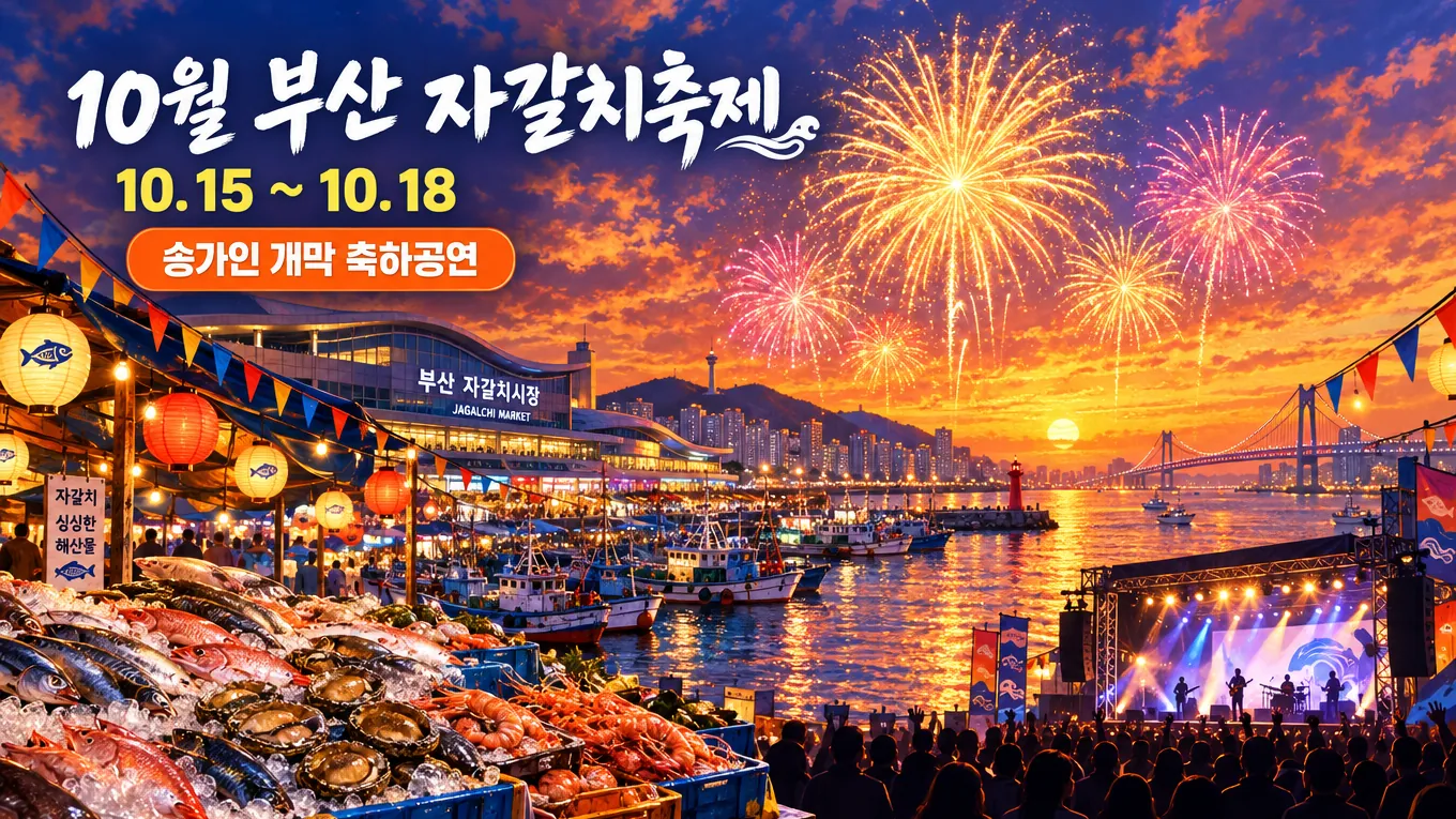 10월 부산 자갈치축제 일정 송가인 출연 총정리, 개막식 시간부터 날짜별 꿀코스까지의 핵심 내용을 보여주는 가로형 대표 이미지