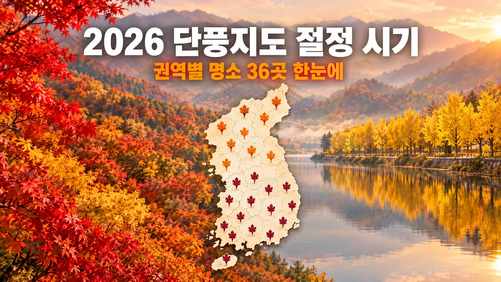 2026 단풍지도 절정 시기 총정리, 권역별 명소 36곳 한눈에 보기의 핵심 내용을 보여주는 가로형 대표 이미지
