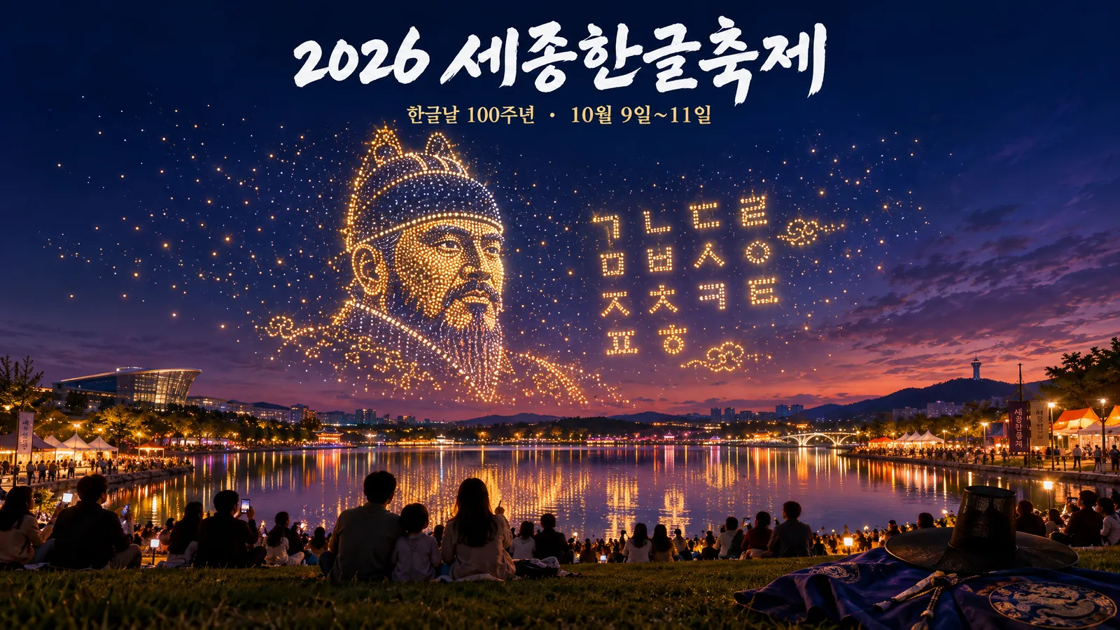 2026 세종한글축제 11일까지, 드론쇼·과거시험 체험·세종과 남준 특별전 총정리의 핵심 내용을 보여주는 가로형 대표 이미지