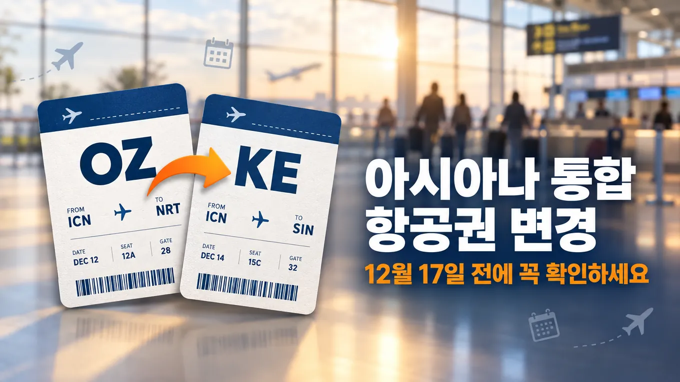 아시아나 통합 항공권 변경, 12월 17일 전에 확인할 7가지의 핵심 내용을 보여주는 가로형 대표 이미지
