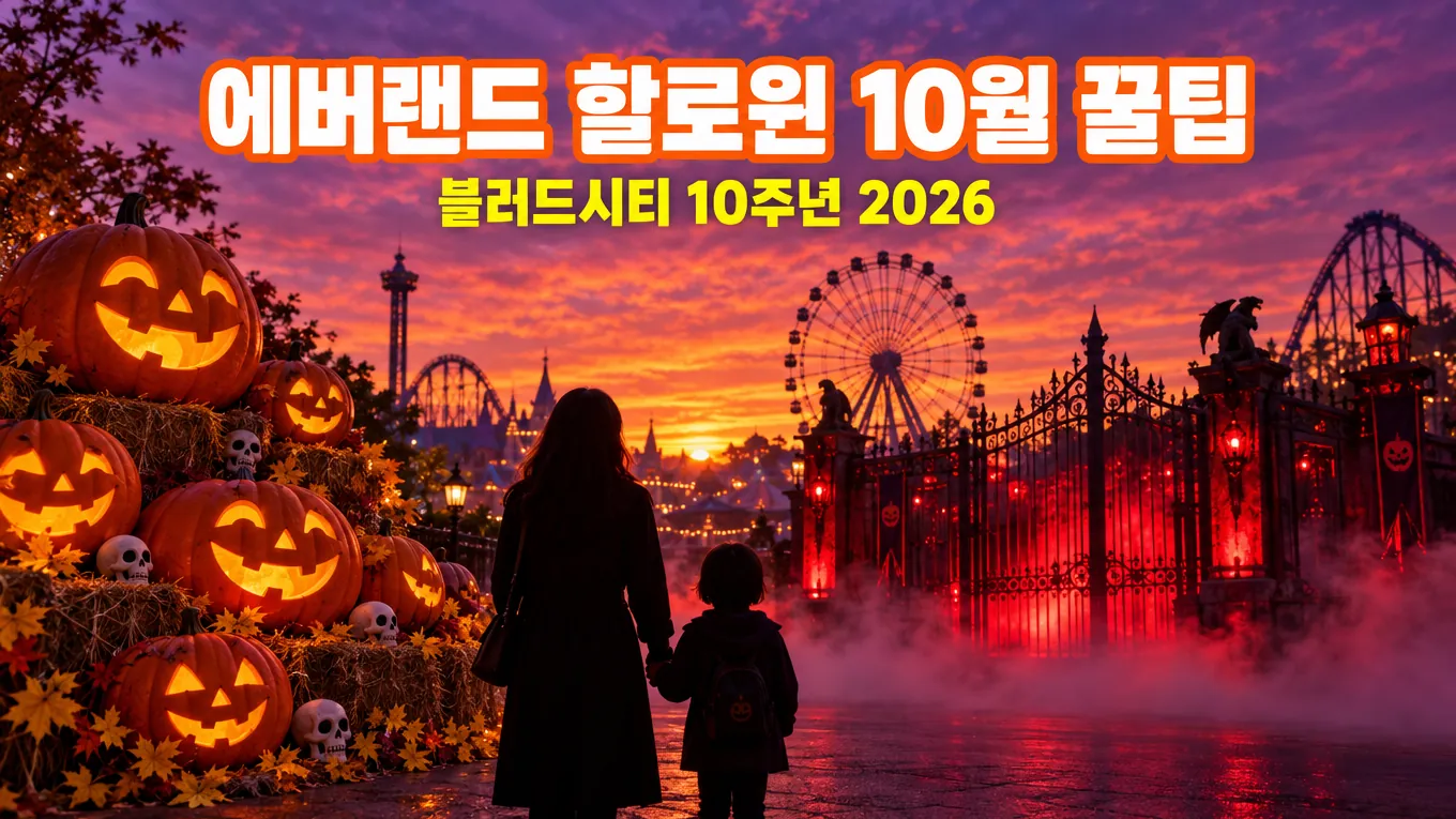 에버랜드 할로윈, 10월 가볼만한곳 꿀팁 2026 블러드시티 10주년 완전정복의 핵심 내용을 보여주는 가로형 대표 이미지
