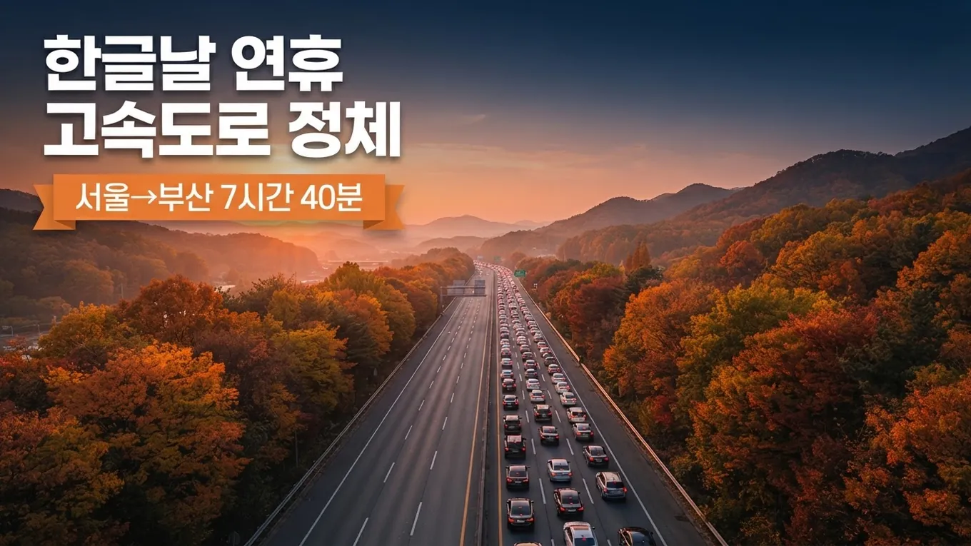 한글날 연휴 고속도로 정체 시작, 서울에서 부산까지 7시간 40분 걸리는 이유의 핵심 내용을 보여주는 가로형 대표 이미지
