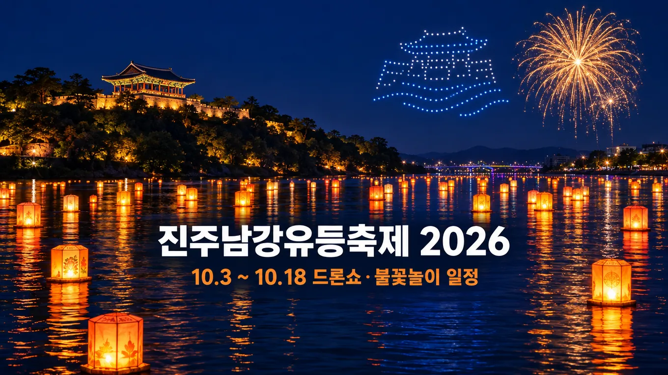 진주남강유등축제 2026 화려한 개막, 드론쇼·불꽃놀이 일정과 관람 꿀팁 총정리의 핵심 내용을 보여주는 가로형 대표 이미지