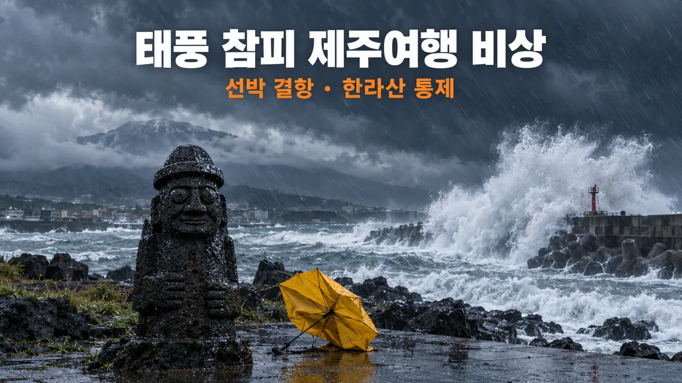 태풍 참피 제주여행 비상, 선박 결항과 한라산 통제 총정리의 핵심 내용을 보여주는 가로형 대표 이미지