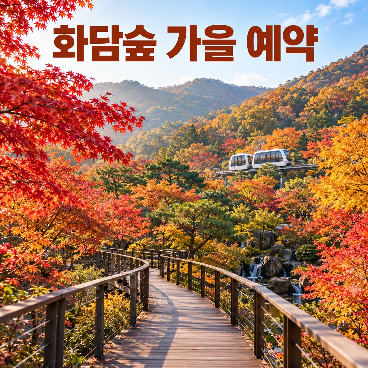 화담숲 가을 성수기 단풍길과 모노레일 AI 제작 이미지