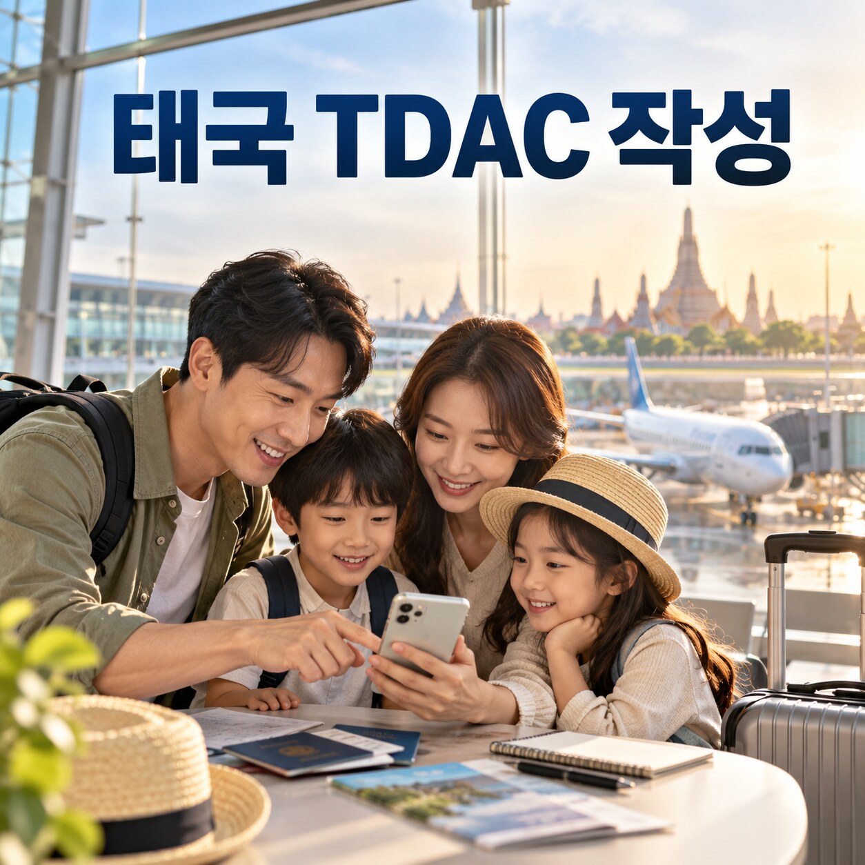 태국 TDAC 작성 2026을 준비하는 가족의 AI 제작 이미지